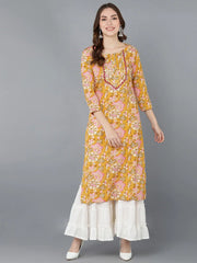 Women Mustard Cotton Floral Printed