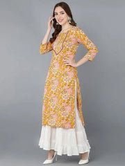 Women Mustard Cotton Floral Printed