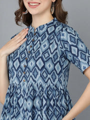 Women Blue Cotton Geometric Printed 1