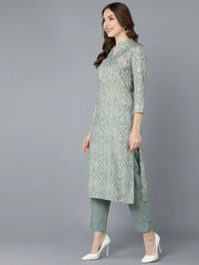 Women Green Cotton Printed Kurta
