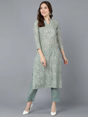 Women Green Cotton Printed Kurta