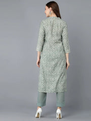 Women Green Cotton Printed Kurta