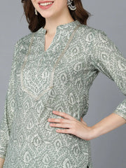 Women Green Cotton Printed Kurta