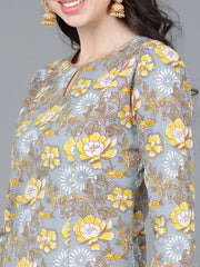 Women Cotton Grey Printed Kurtas