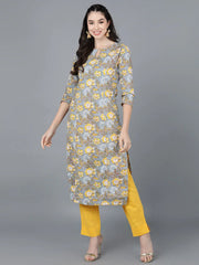 Women Cotton Grey Printed Kurtas