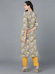 Women Cotton Grey Printed Kurtas