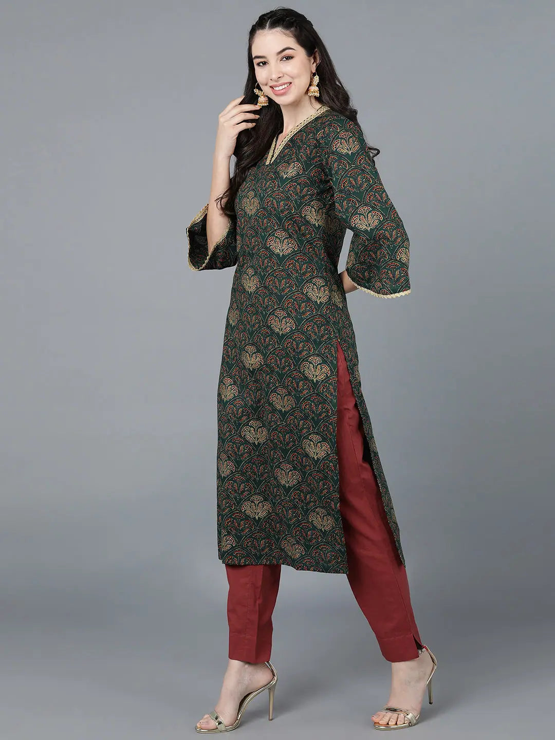 Mustard Cotton Floral Indian Kurtis - Elegant Kurtas for Women