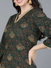 Women Cotton Green Printed Kurtas 1