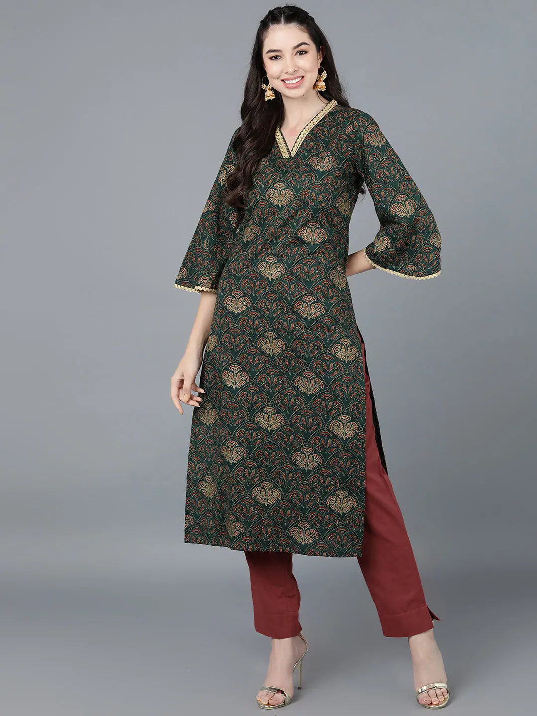 Mustard Cotton Floral Indian Kurtis - Elegant Kurtas for Women