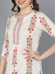 Women Off White Cotton Ethnic Motifs