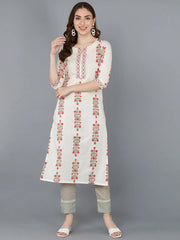 Women Off White Cotton Ethnic Motifs