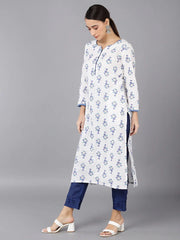 Women White Cotton Geometric Printed Kurtas