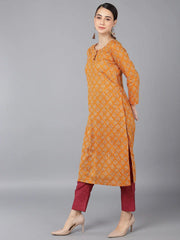 Women Orange Cotton Ethnic Motifs Solid Kurtas