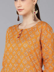 Women Orange Cotton Ethnic Motifs Solid Kurtas