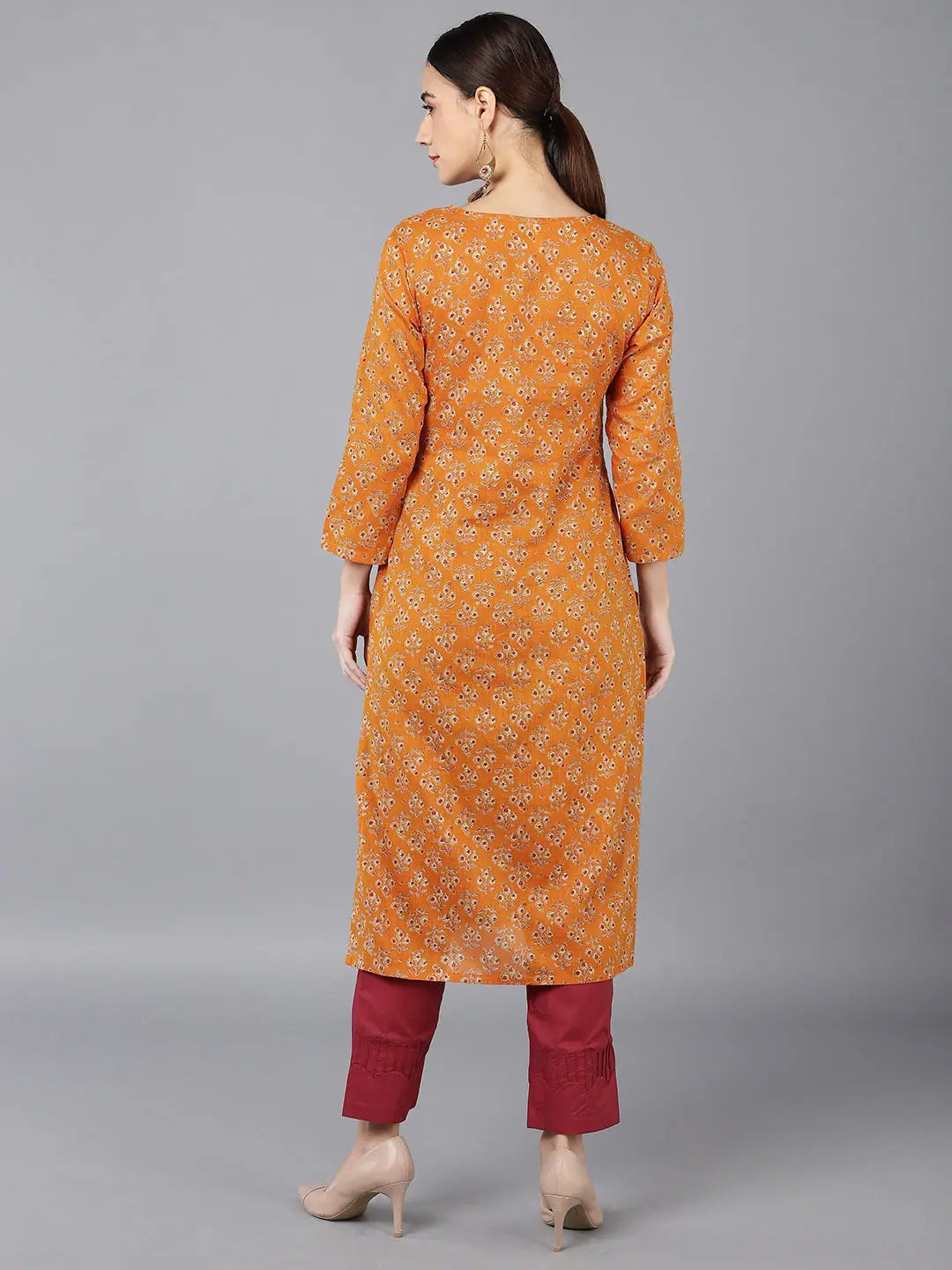 Orange Ethnic Motifs Cotton Indian Kurtas for Women