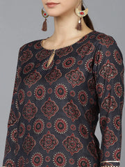 Women Black Silk Ethnic Motifs Printed Kurtas 1