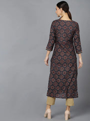 Women Black Silk Ethnic Motifs Printed Kurtas 1