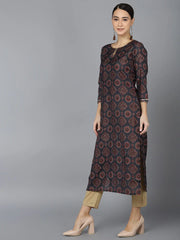 Women Black Silk Ethnic Motifs Printed Kurtas 1