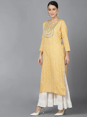 Women Yellow Cotton Geometric Printed Kurtas 1