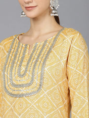 Women Yellow Cotton Geometric Printed Kurtas 1