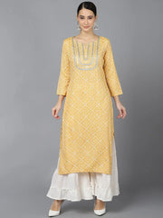 Women Yellow Cotton Geometric Printed Kurtas 1