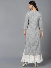 Women Grey Cotton Geometric Printed Kurtas 3