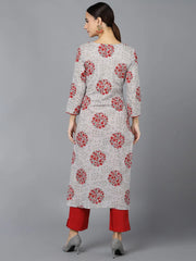 Women Grey Cotton Ethnic Motifs Printed Kurtas