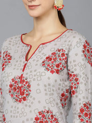 Women Grey Cotton Ethnic Motifs Printed Kurtas