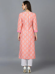 Women Peach Coloured White Ethnic Motifs Printed Kurta