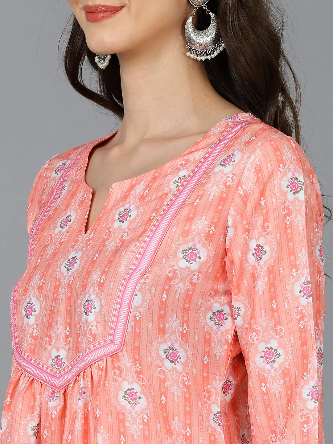 Peach Silk Ethnic Kurta | Indian Kurta for Women - Ahika