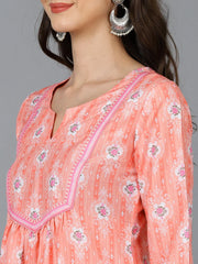 Women Peach Coloured White Ethnic Motifs Printed Kurta