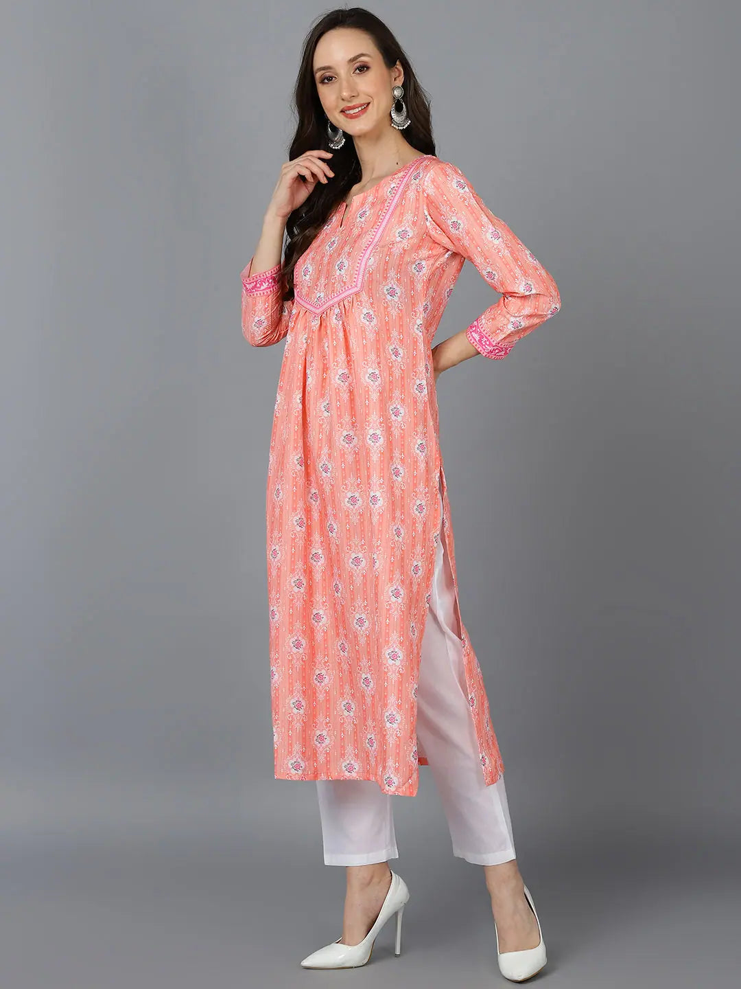 Peach Silk Ethnic Kurta | Indian Kurta for Women - Ahika