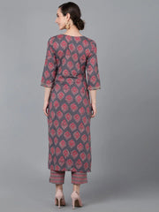 Women Mauve Cotton Geometric Printed Kurta 1