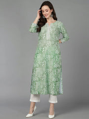 Women Green Silk Geometric Printed