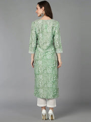 Women Green Silk Geometric Printed