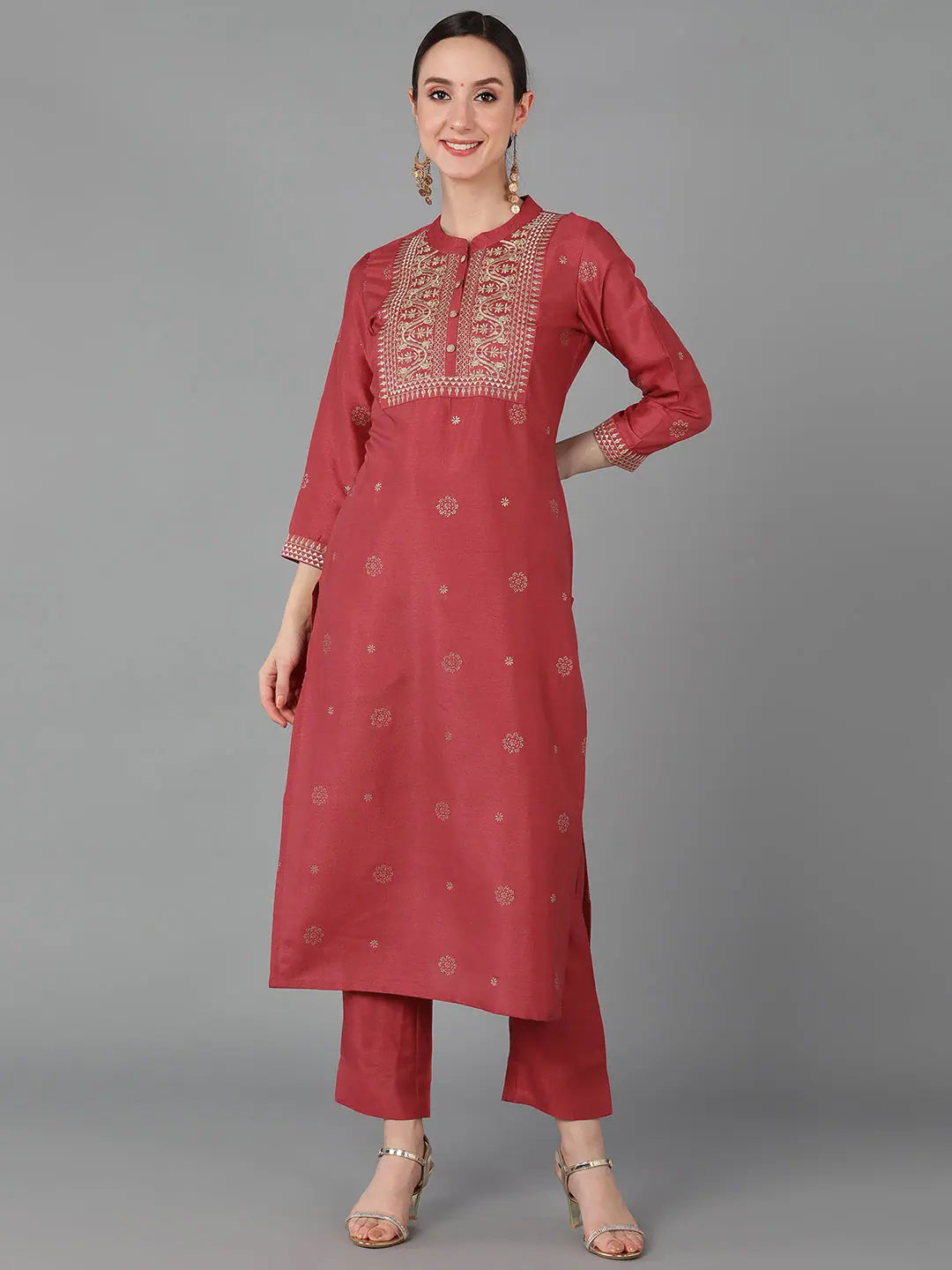 Maroon Silk Indian Kurta Ladies - Ethnic Motifs Ahika