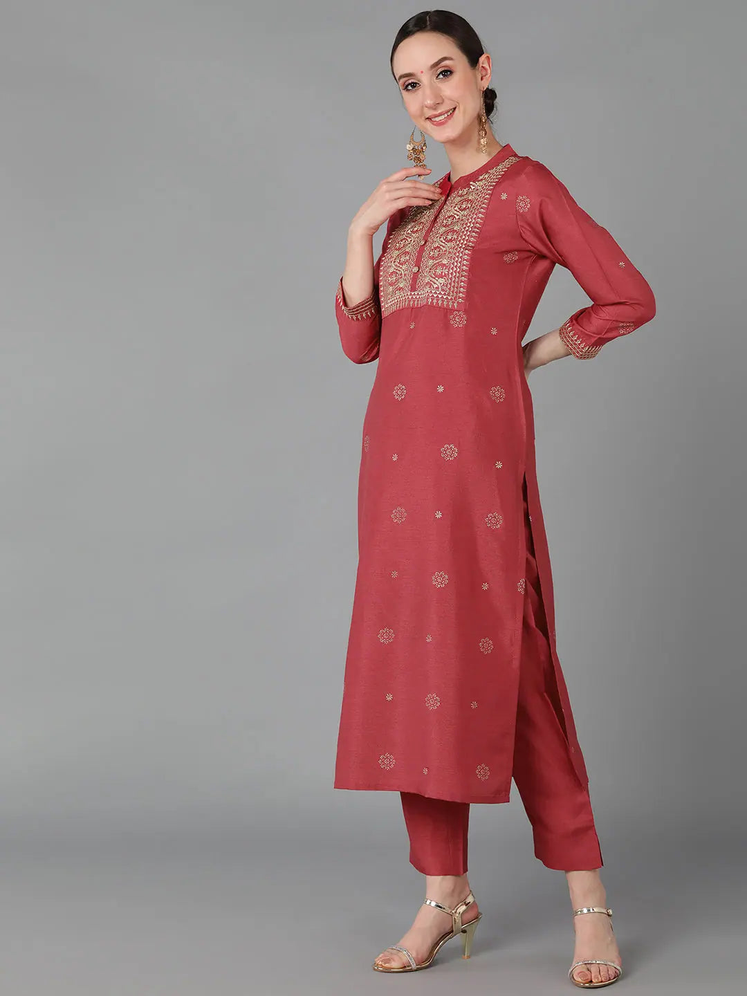 Maroon Silk Indian Kurta Ladies - Ethnic Motifs Ahika