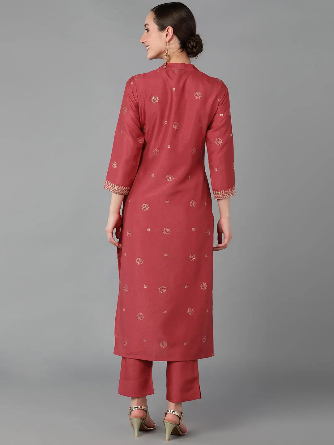 Maroon Silk Indian Kurta Ladies - Ethnic Motifs Ahika