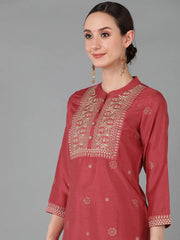 Women Maroon Chanderi Silk Ethnic Motifs Yoke Design