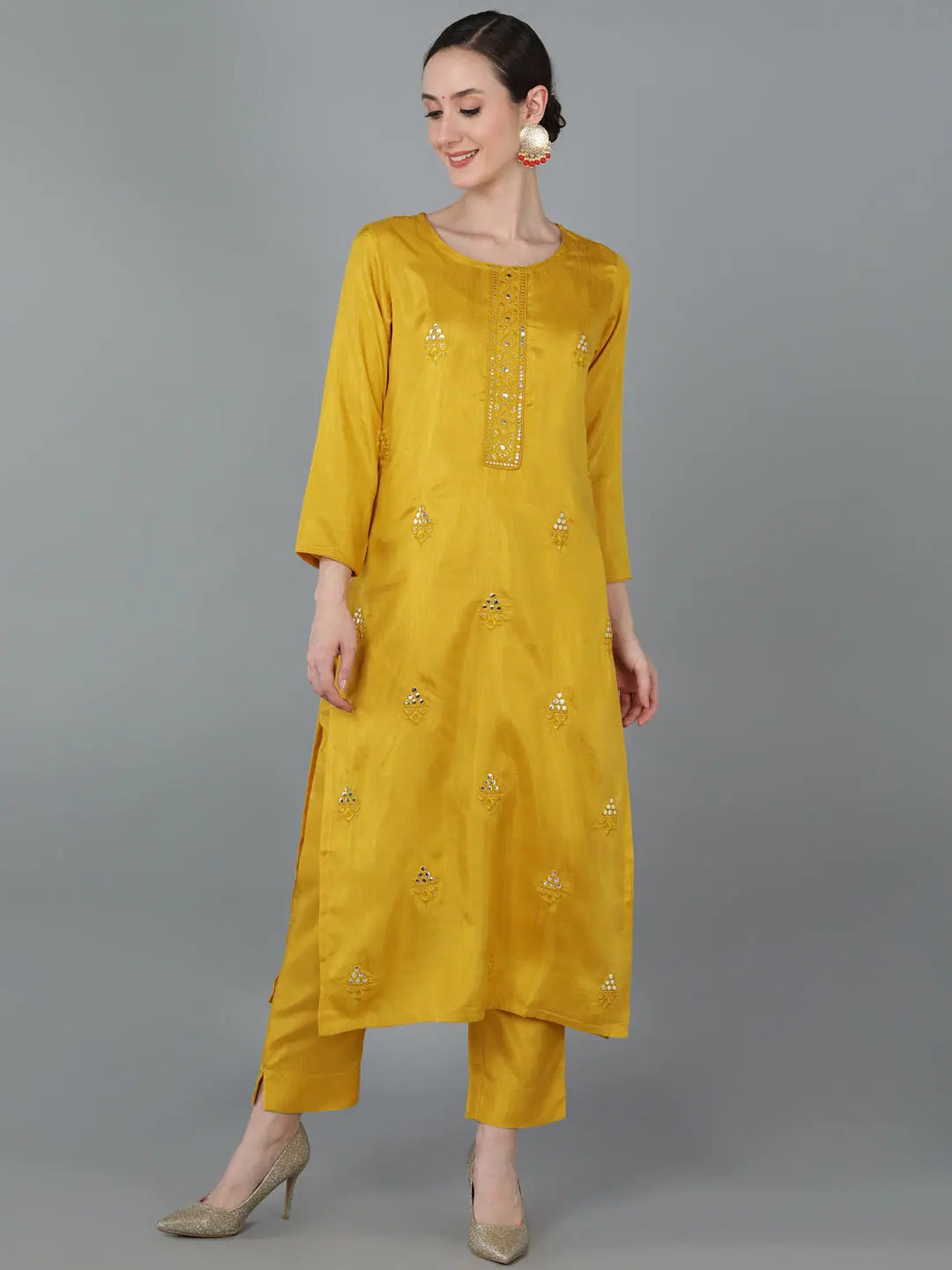 Yellow Silk Blend Solid Indian Kurtas - Ahika Women's Fashion