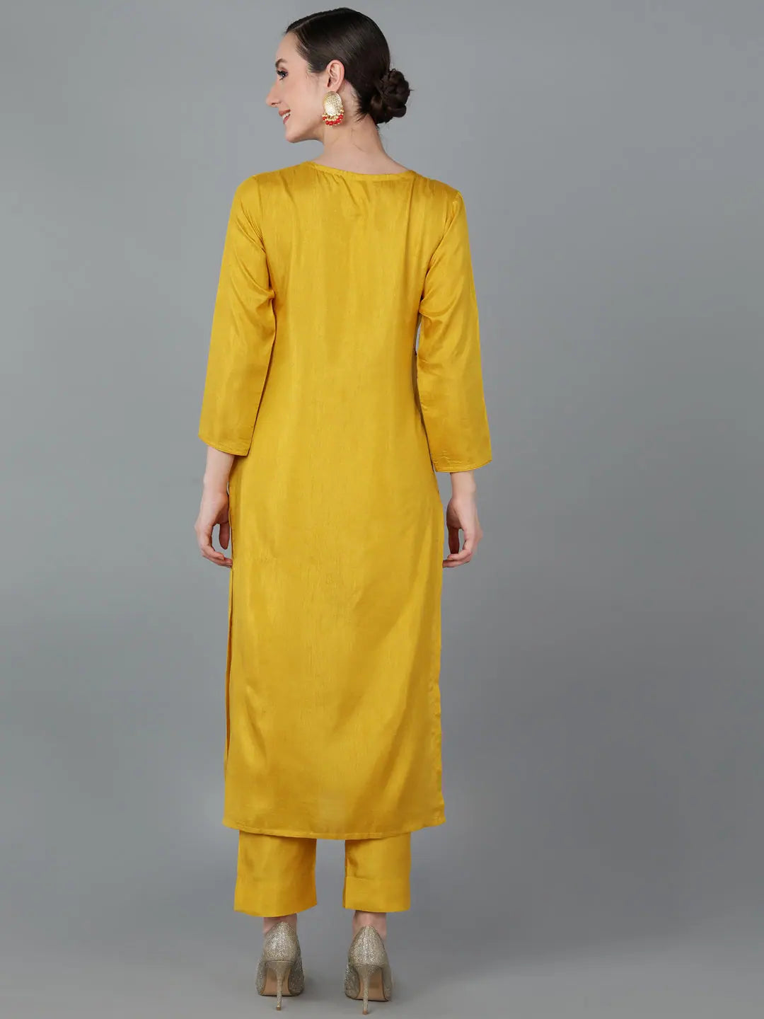 Yellow Silk Blend Solid Indian Kurtas - Ahika Women's Fashion