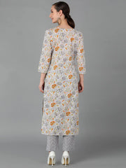 Women Grey Cotton Floral Printed