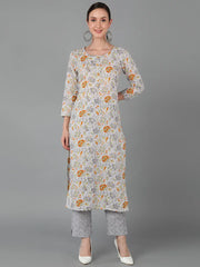 Women Grey Cotton Floral Printed