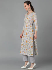 Women Grey Cotton Floral Printed