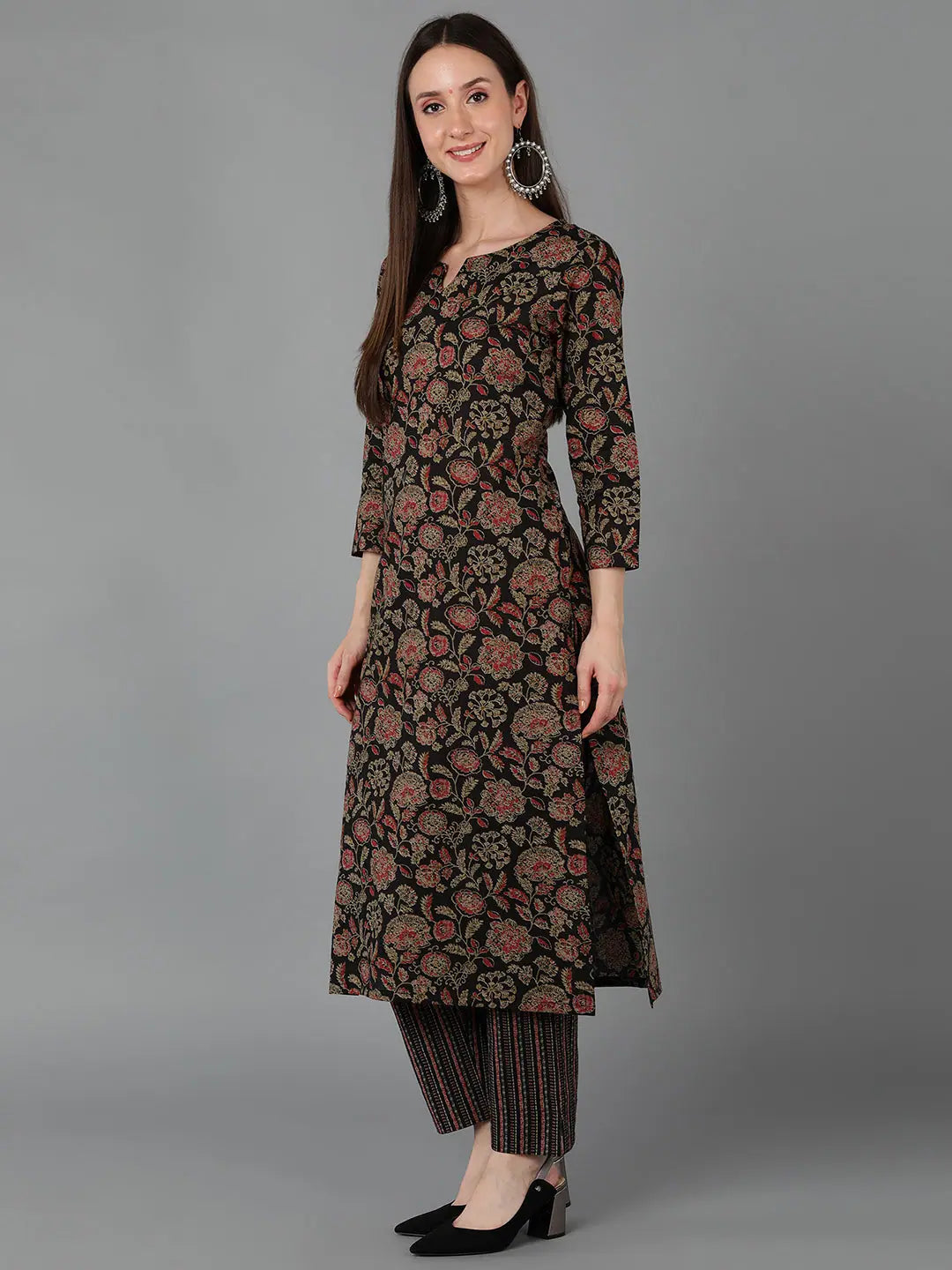 Black Floral Cotton Kurta - Stylish Indian Kurta for Ladies