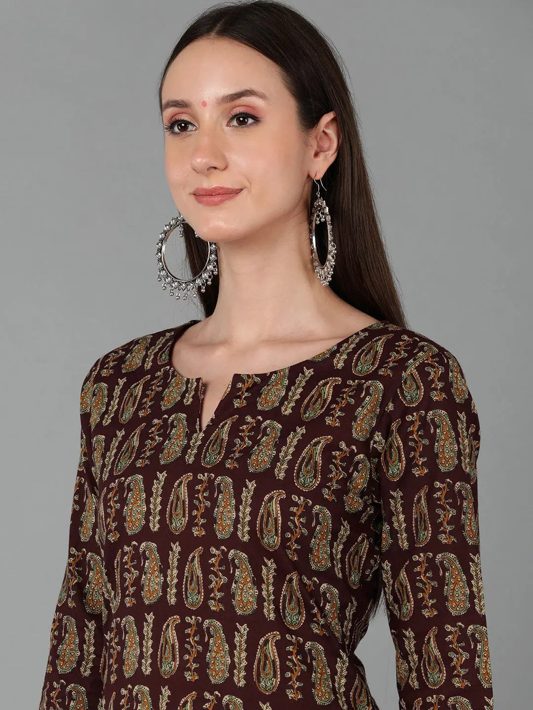 Maroon Paisley Cotton Kurtas for Women - Indian Kurta Shop