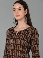 Women Maroon Cotton Paisley Printed