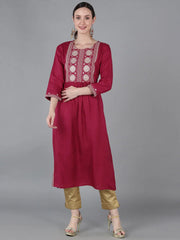 Women Burgundy Silk Yoke Design Kurta