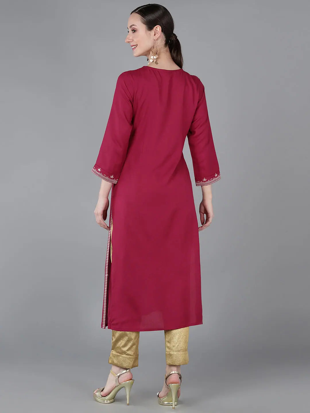Burgundy Silk Yoke Design Indian Kurta for Women Online