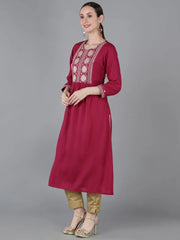Women Burgundy Silk Yoke Design Kurta